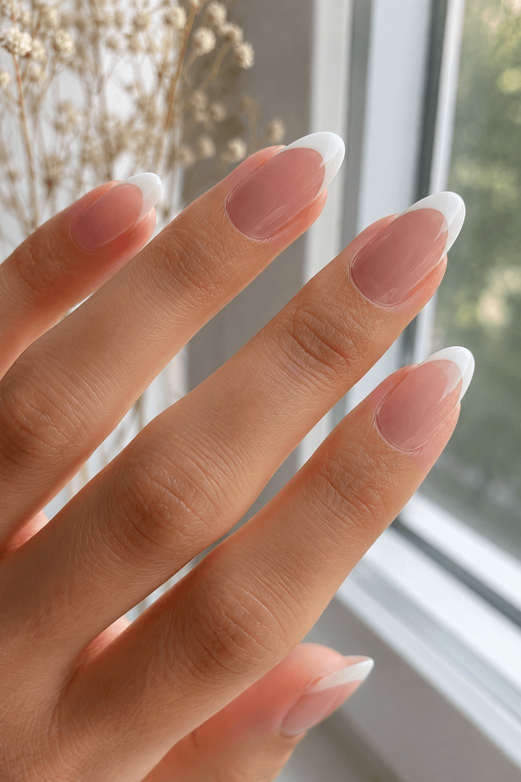 Almond French Tip Nails in Classic White Almond French Tip Nails in Classic White