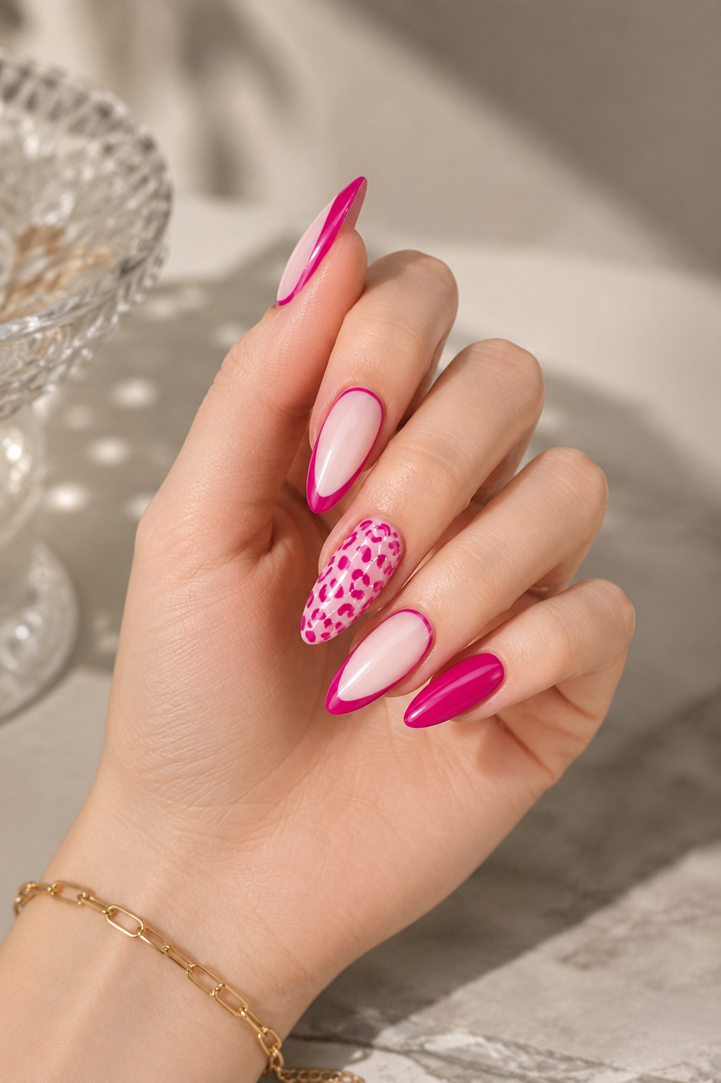 Almond Nails Mixing Bold Magenta with Leopard Print Almond Nails Mixing Bold Magenta with Leopard Print