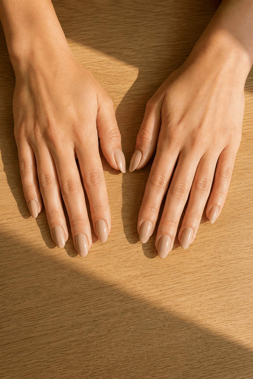 Almond Nude Nails in Soft Glossy Beige Almond Nude Nails in Soft Glossy Beige