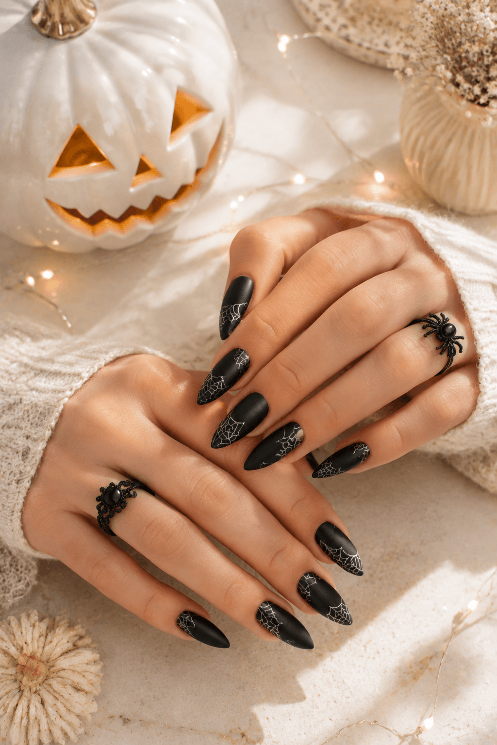Almond Shape Halloween Nails with Spooky Art Almond Shape Halloween Nails with Spooky Art