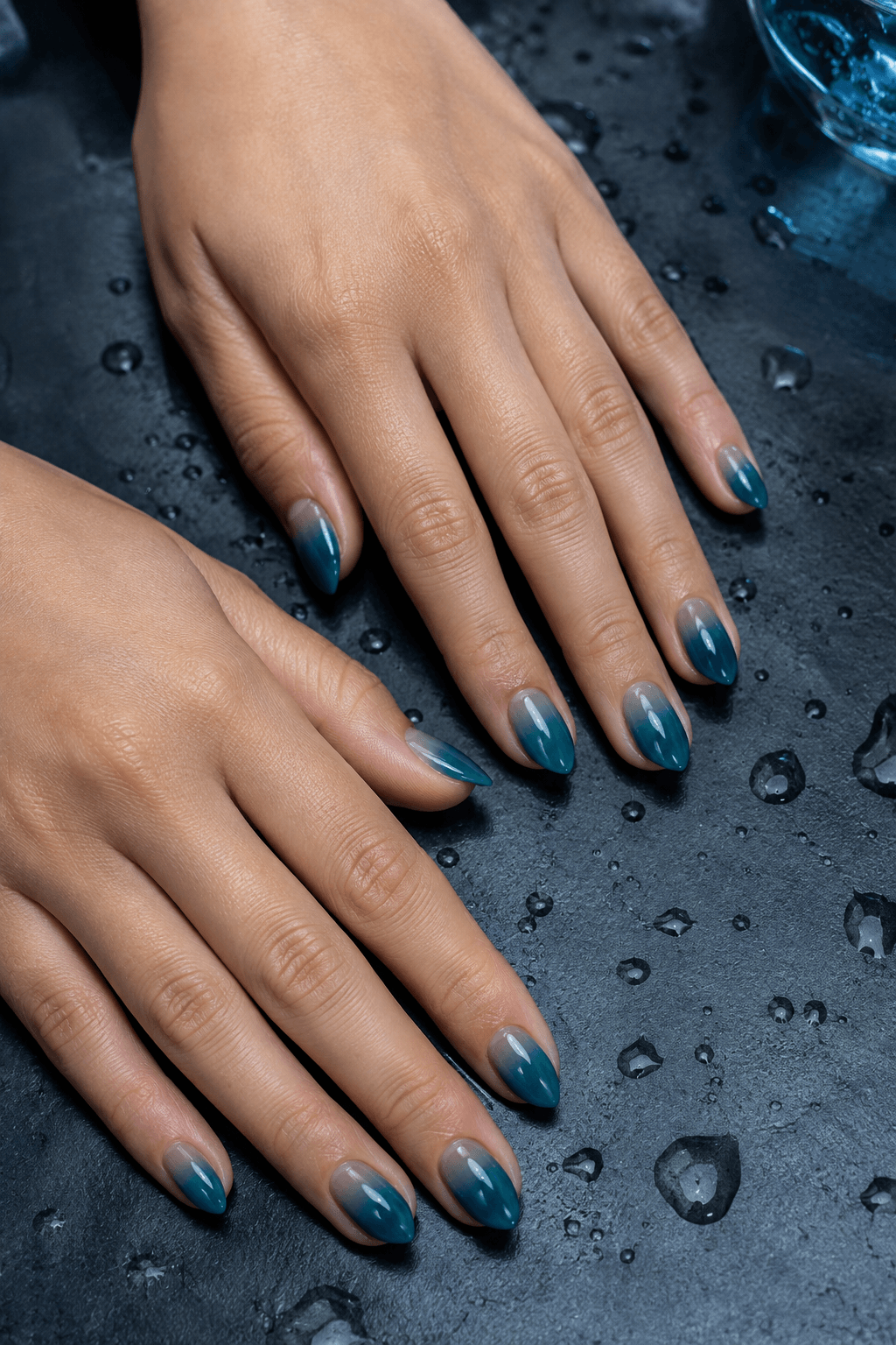 Arrowhead Shape Nails in Teal Ombre