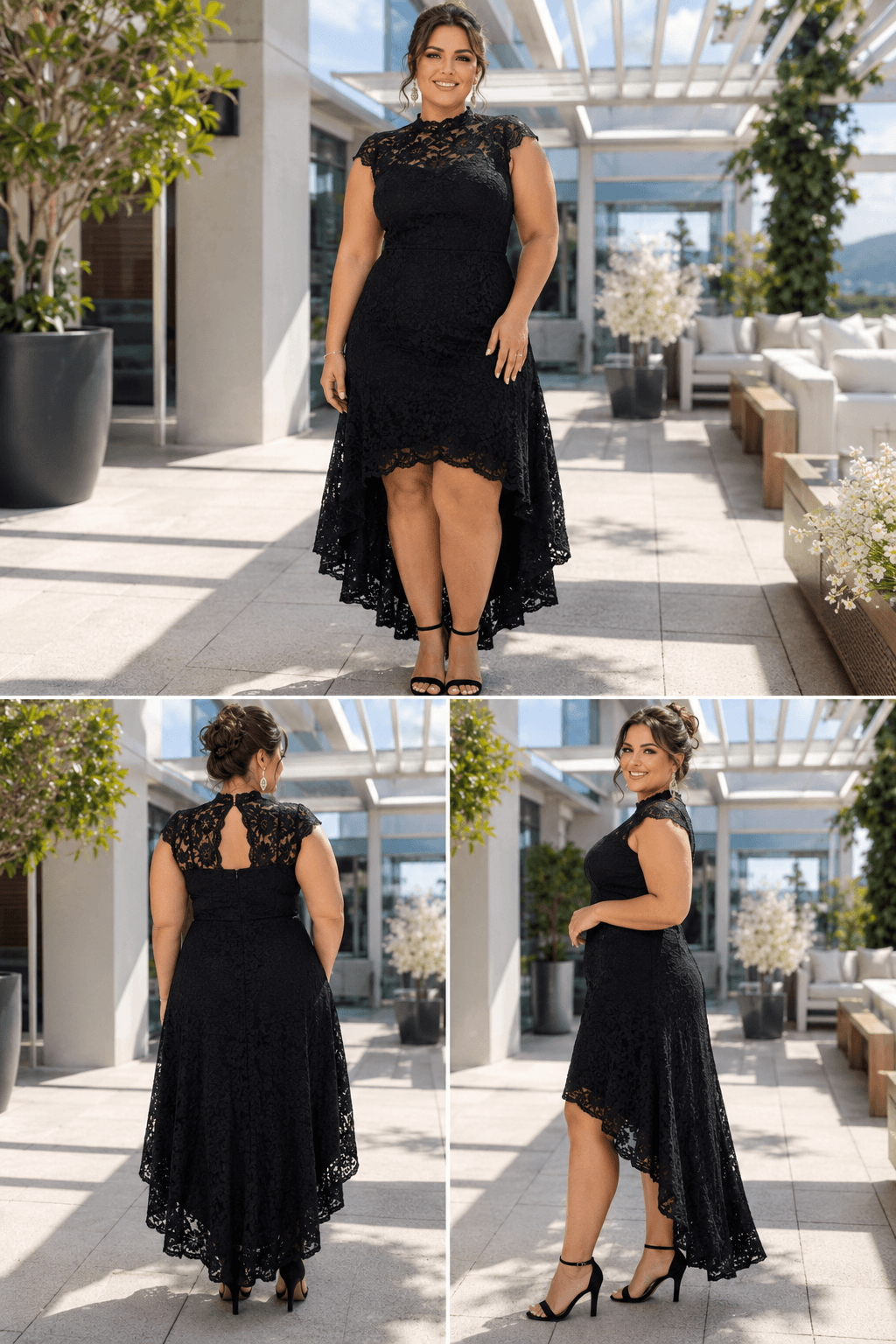 Black High-Low Lace Dress for Garden and Day Weddings