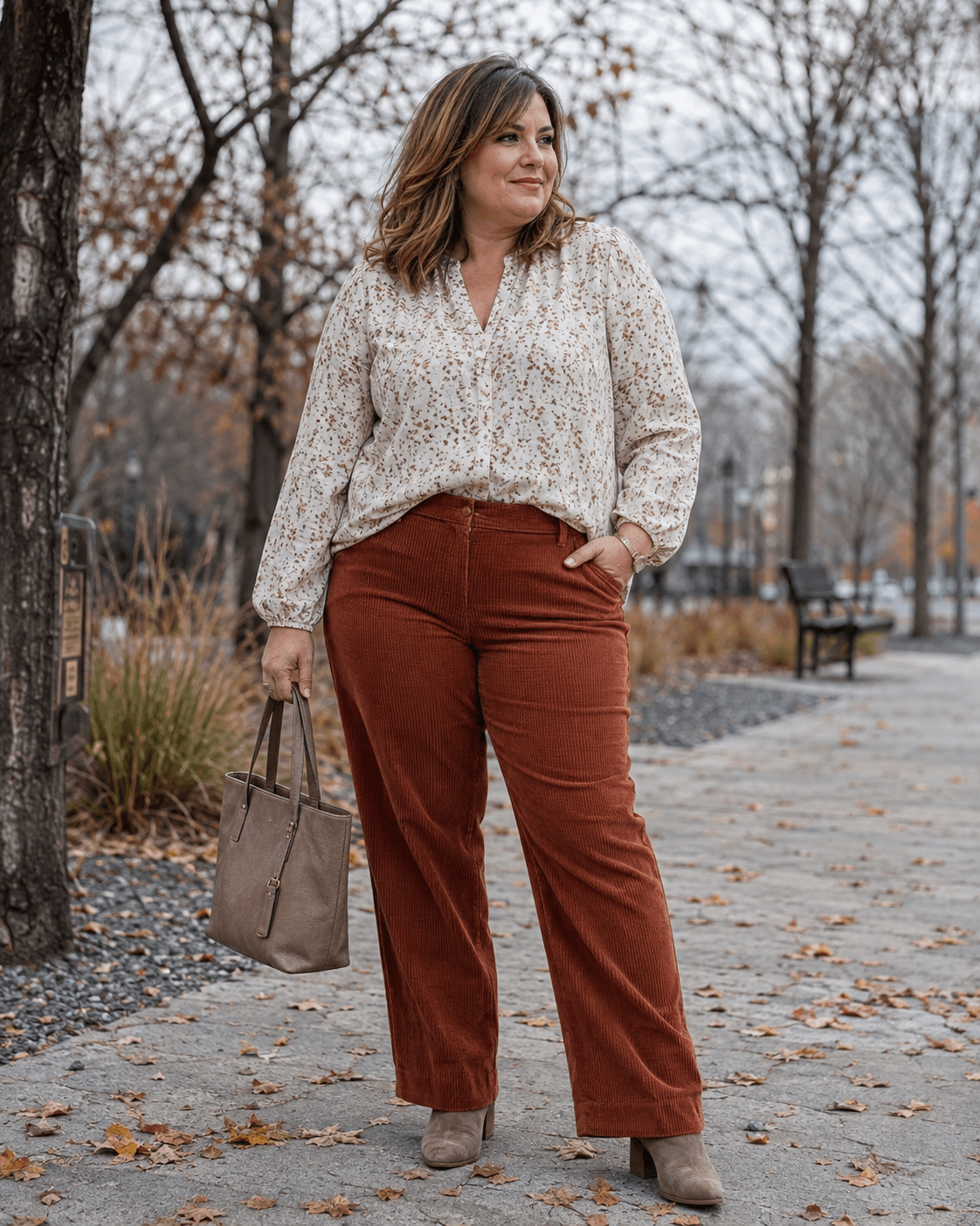Blouse with Straight-Leg Corduroy Pants