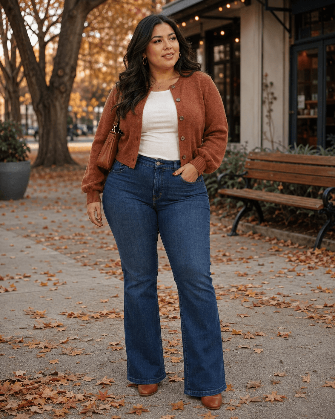 Button Cardigan with Flare Jeans