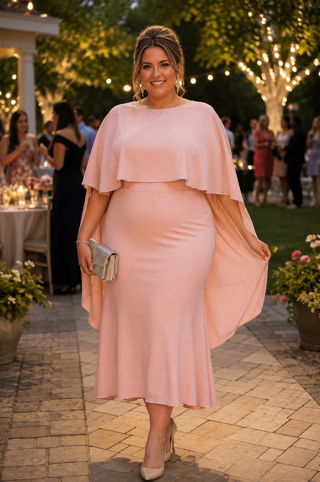 Cape Overlay Blush Dress