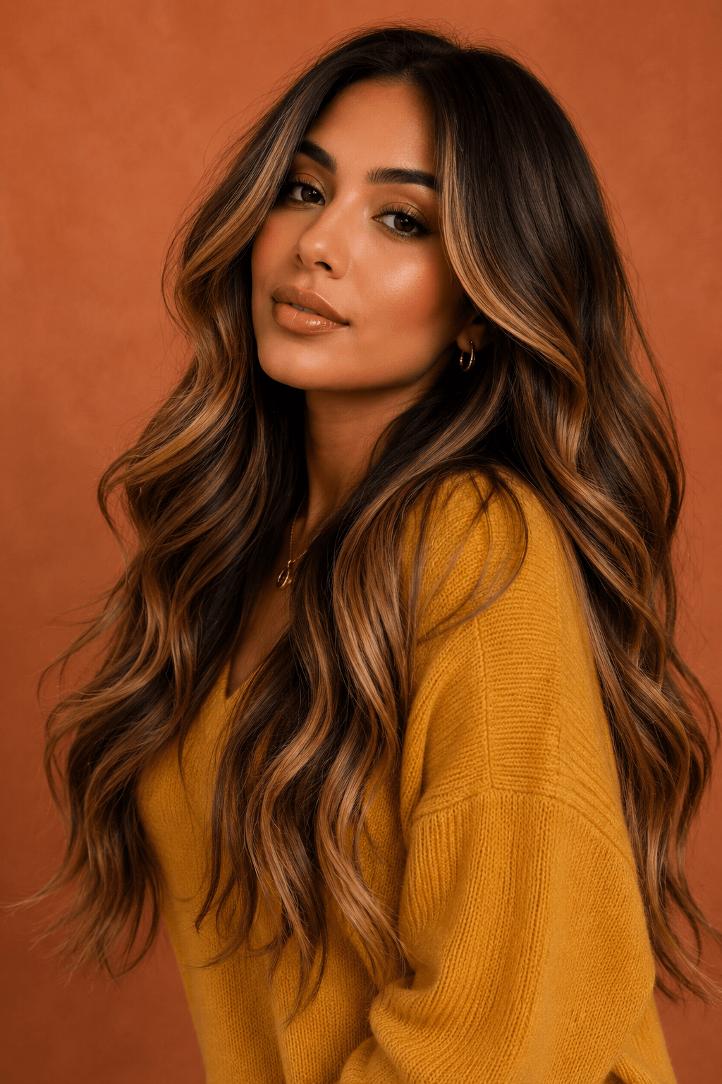 Caramel Balayage on Dark Hair