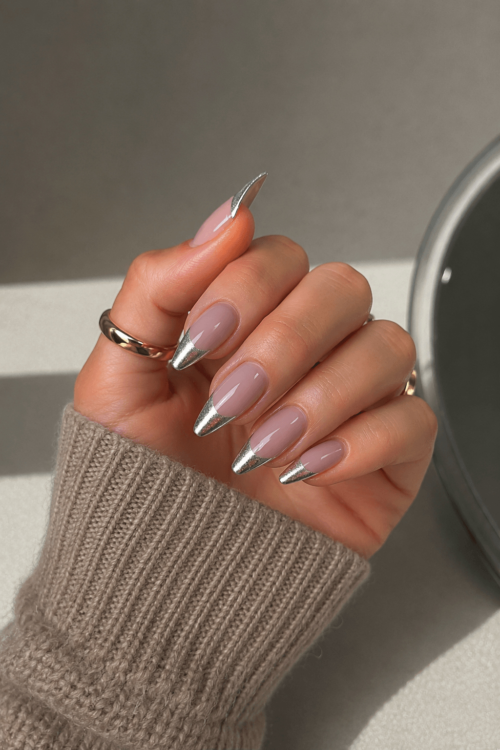 Chrome Silver French Tip Nails in a Straight Line Chrome Silver French Tip Nails in a Straight Line