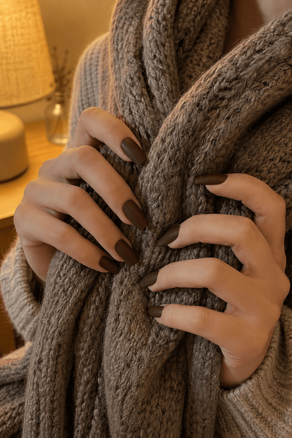 Coffin Shape Nails in Chocolate Brown Velvet Matte 