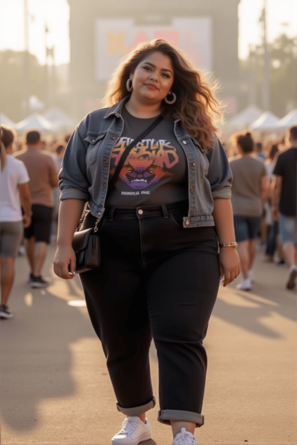 Cropped Denim Jacket with a Bold Graphic Tee