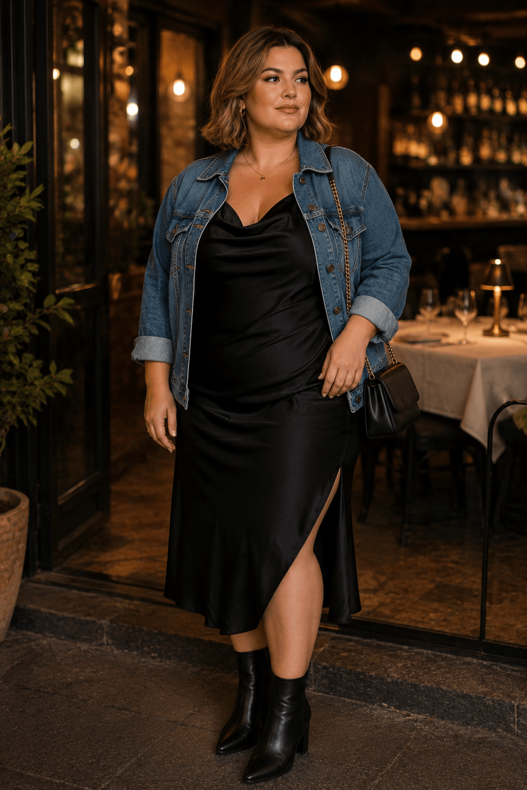 Denim Jacket Over a Slip Dress