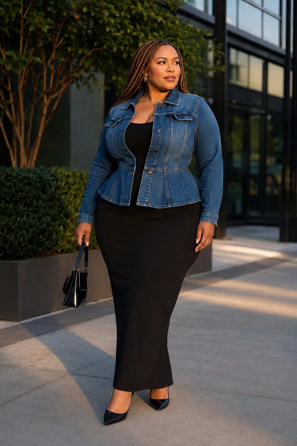 Denim Peplum Jacket With a Column Skirt