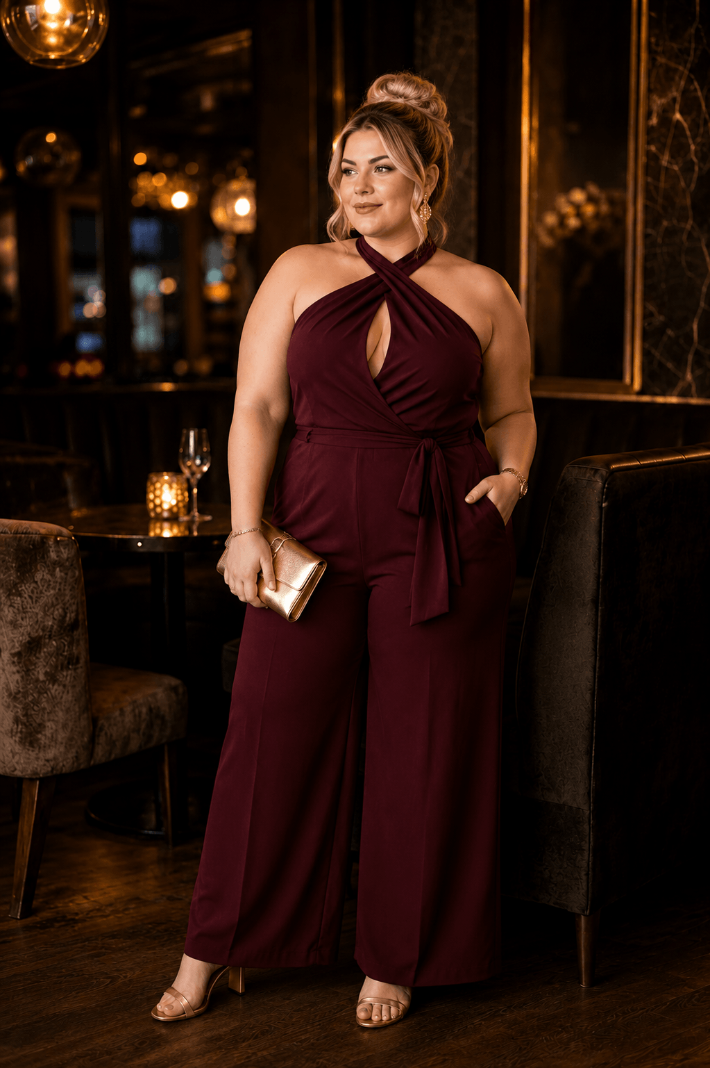 Elegant Burgundy Plus Size Evening Outfit