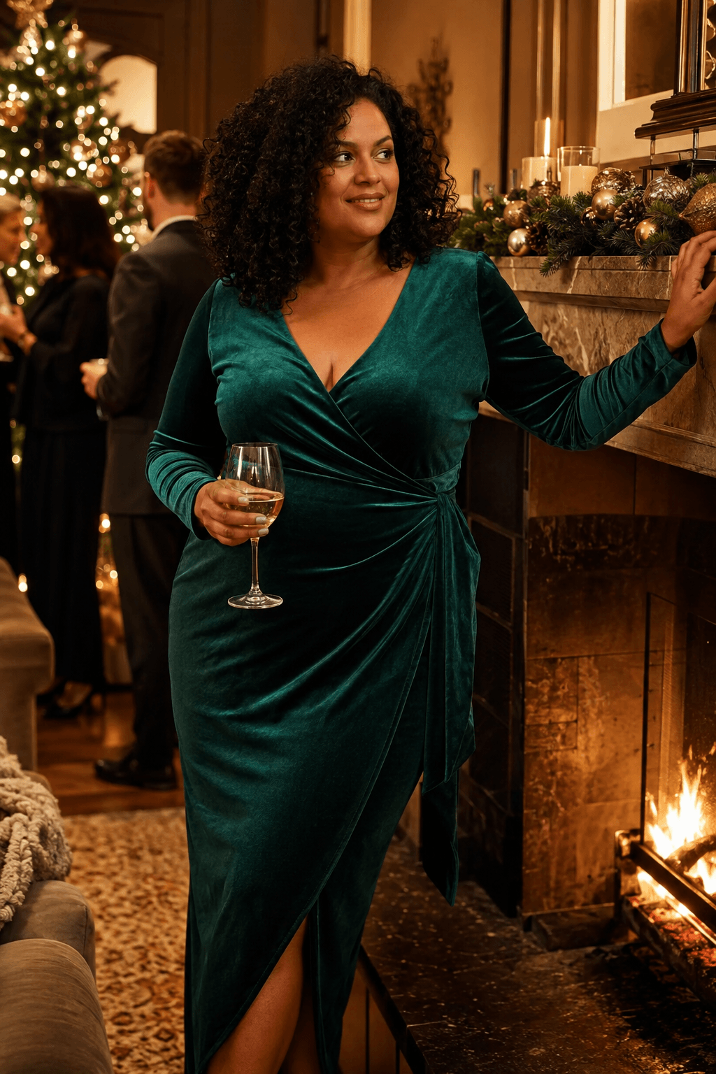 Emerald Velvet Wrap Dress