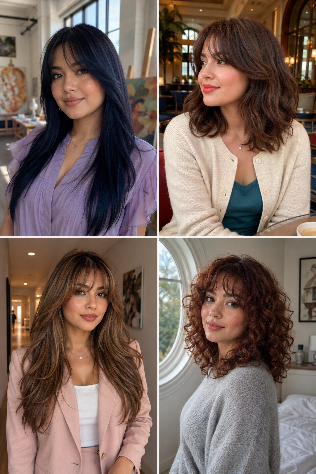 Feathered Bangs for Round Faces