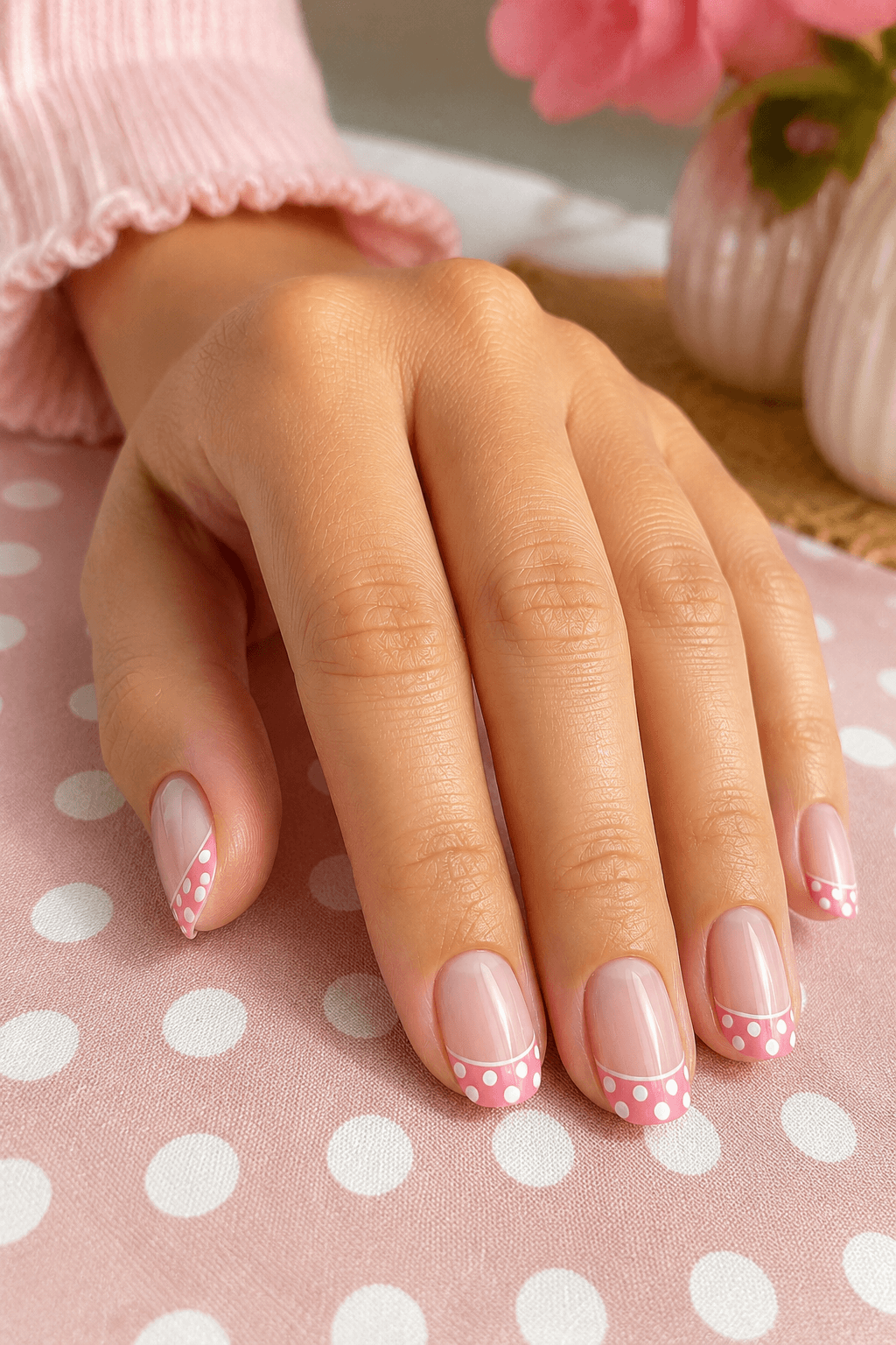 French Tip Nails with Tiny Dots Along the Edge French Tip Nails with Tiny Dots Along the Edge