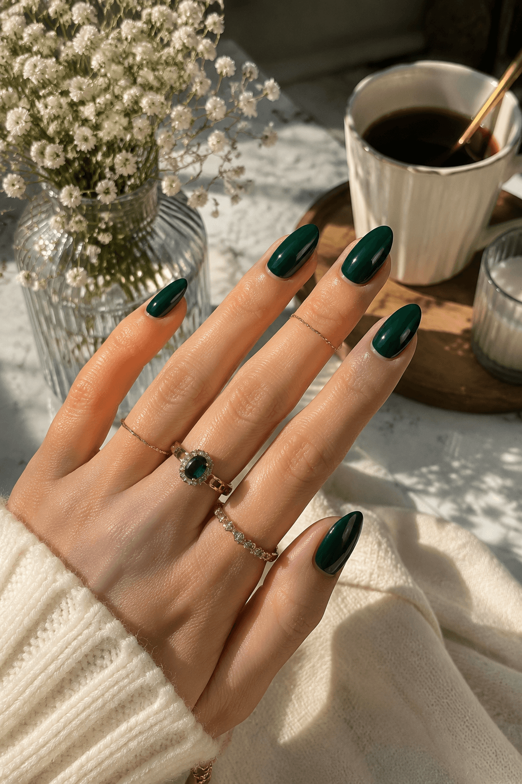 Green Almond Nails in Deep Emerald Green Almond Nails in Deep Emerald