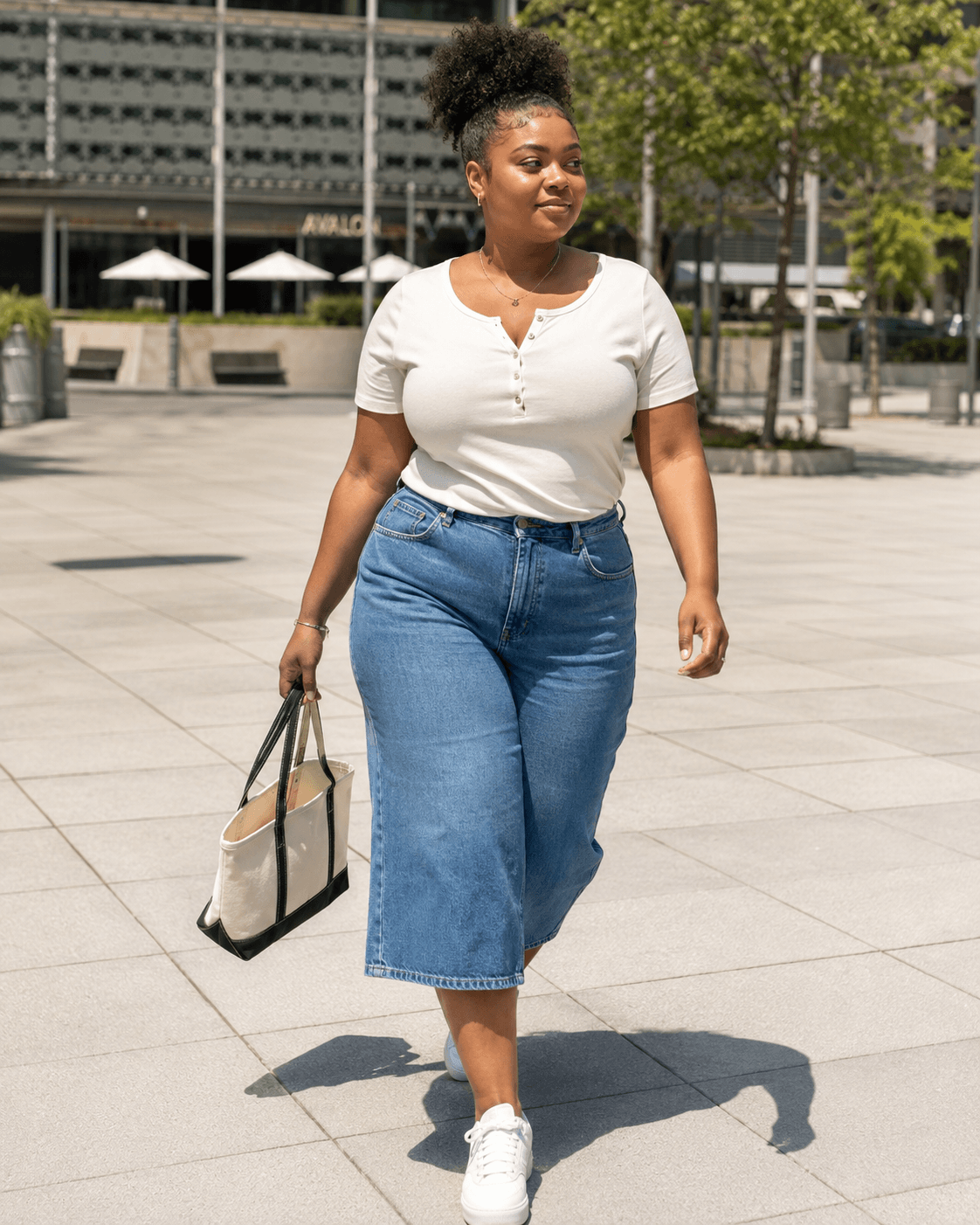 Henley Tee with Denim Culottes