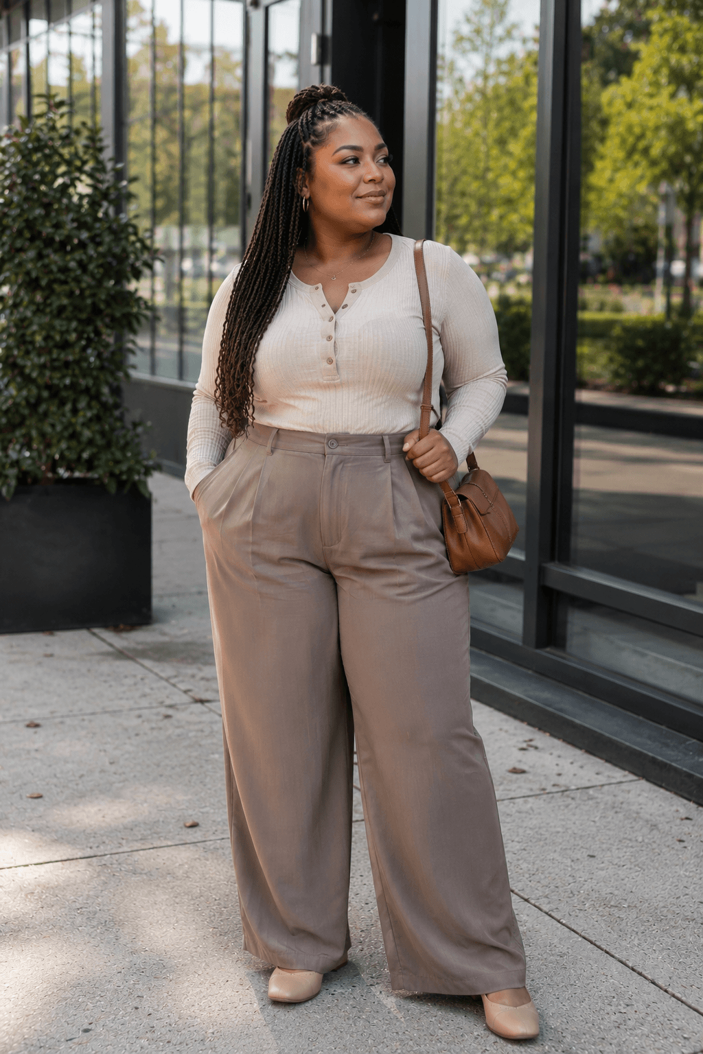 Henley Top with Wide-Leg Trousers