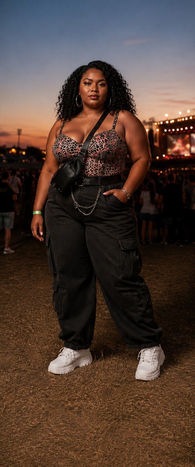 Leopard Print Cami with Black Cargo Pants