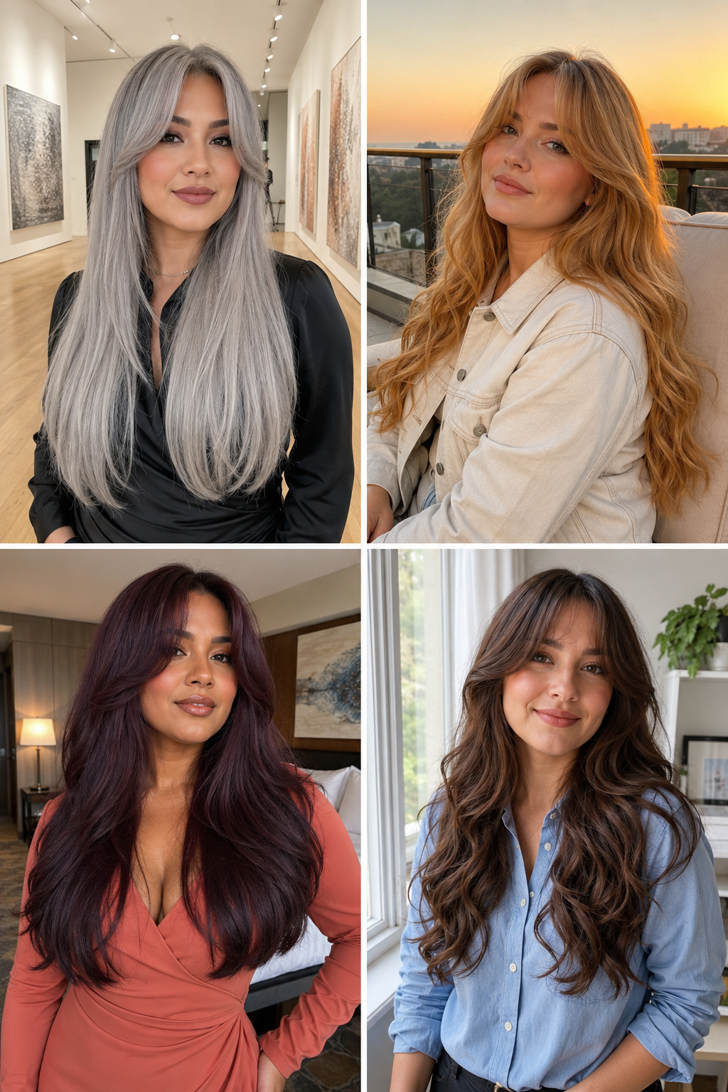 Long Curtain Bangs for Round Faces