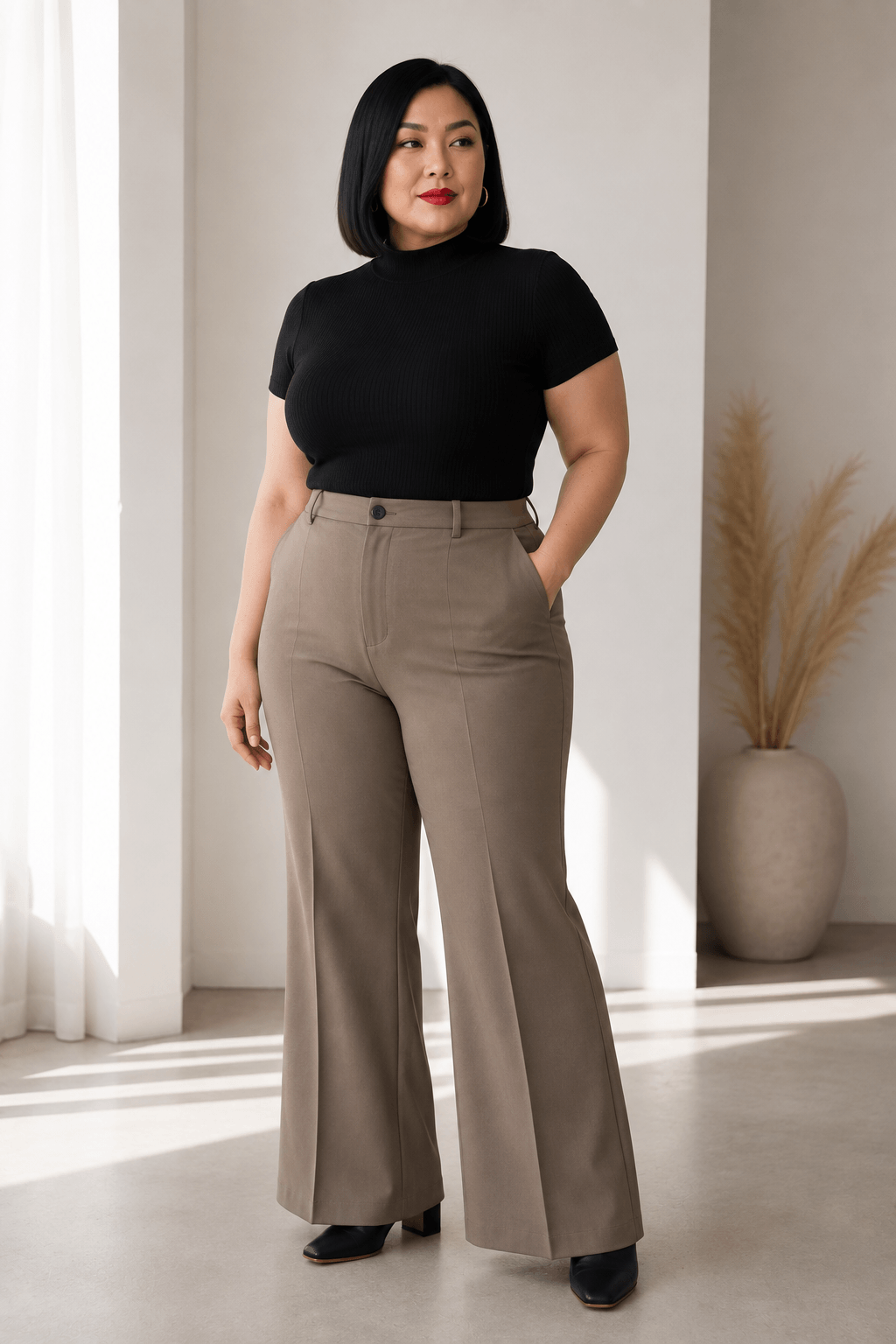 Mock-Neck Top with Flared Pants