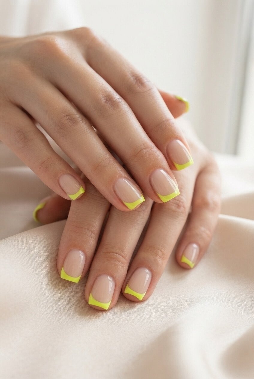 Neon Lime French Tip Nails on Short Square Nails Neon Lime French Tip Nails on Short Square Nails
