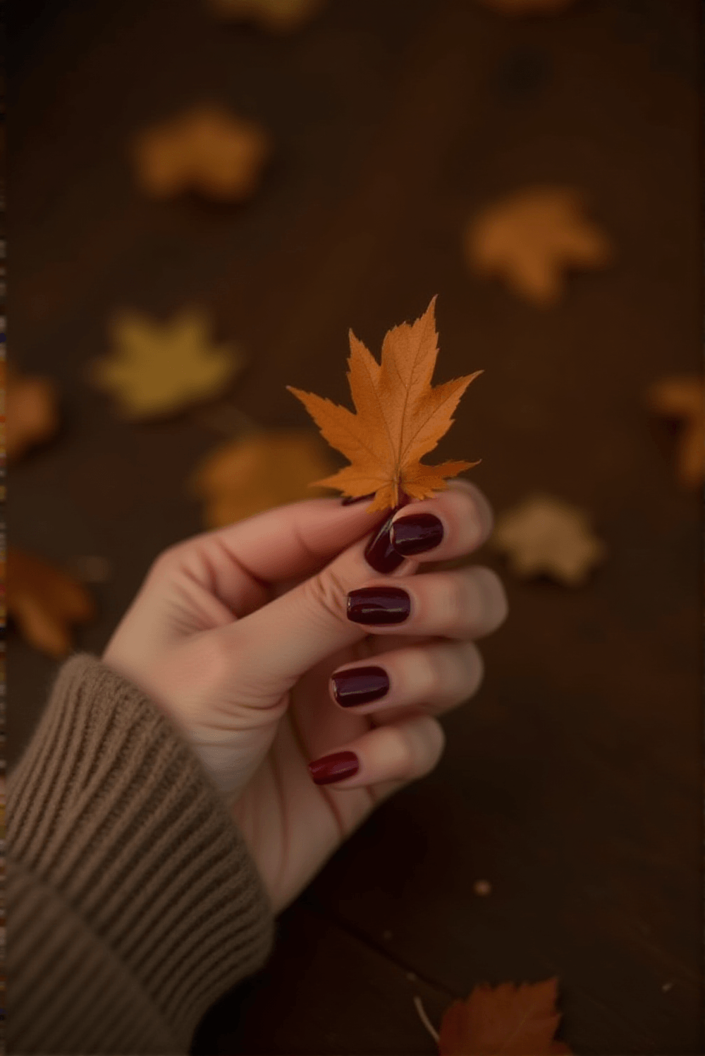  Oval Shape Nails in Deep Burgundy Chrome