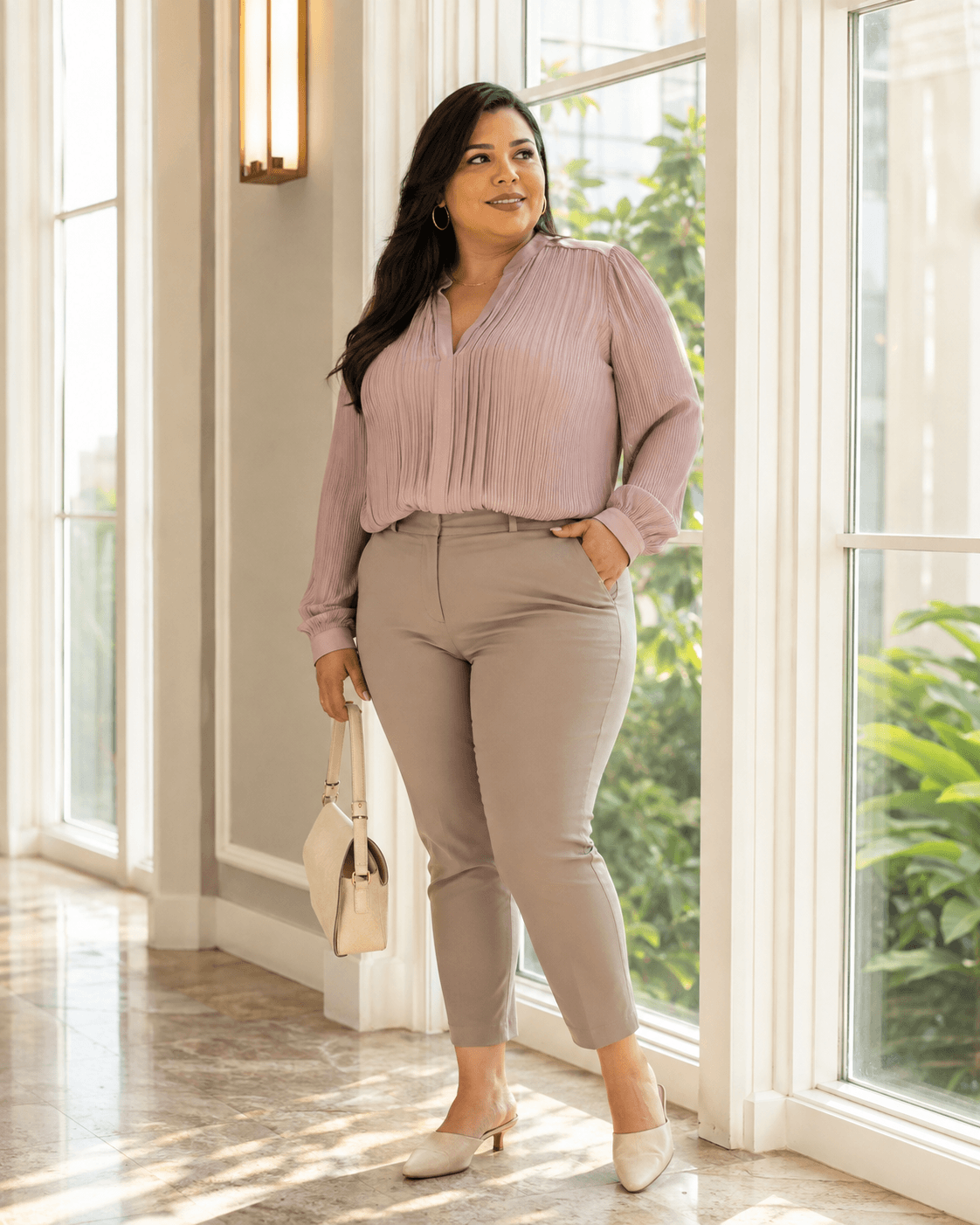 Pleated Blouse & Ankle Trousers