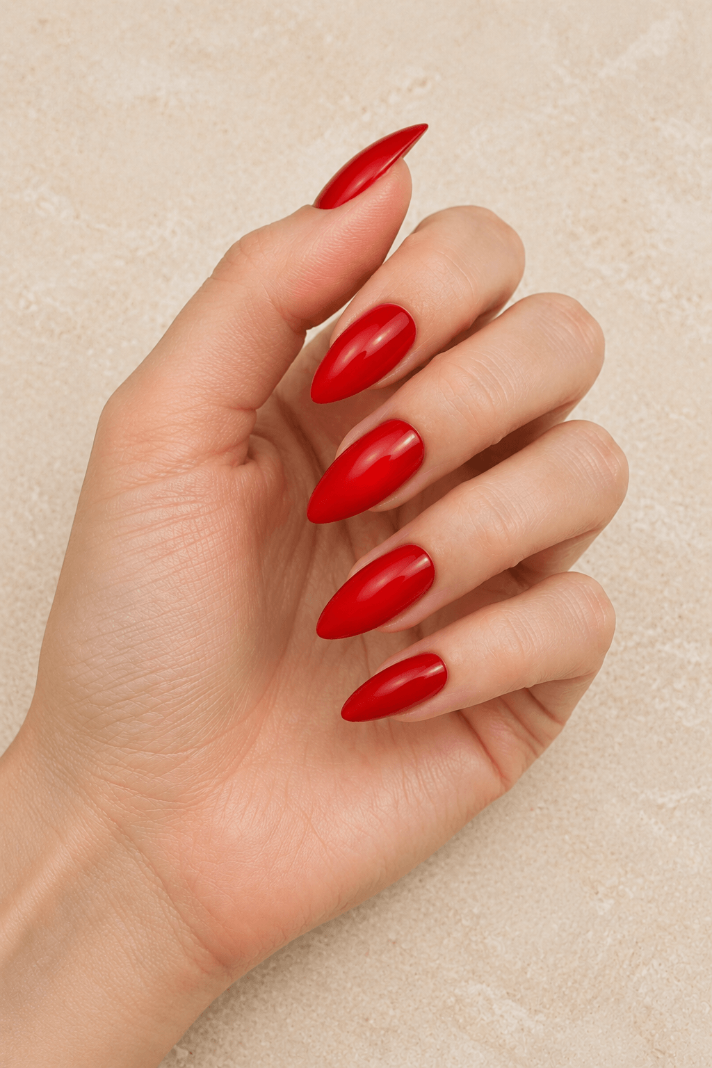 Pointy Almond Shaped Nails in Classic Red Pointy almond shaped nails in classic red