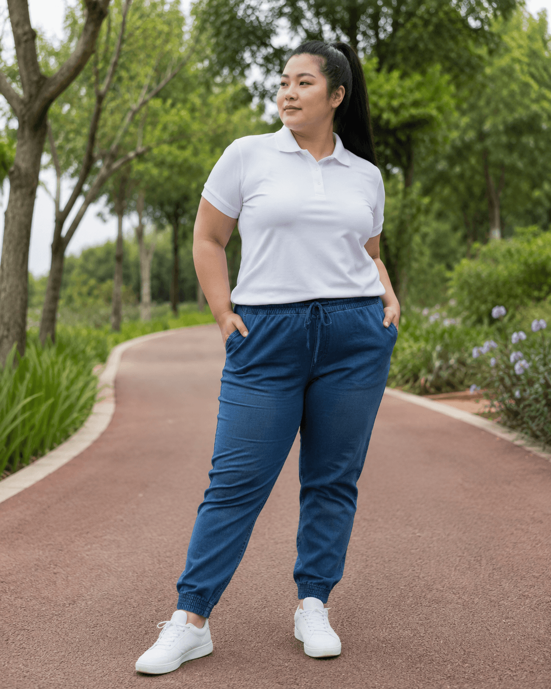 Polo Tee with Denim Joggers