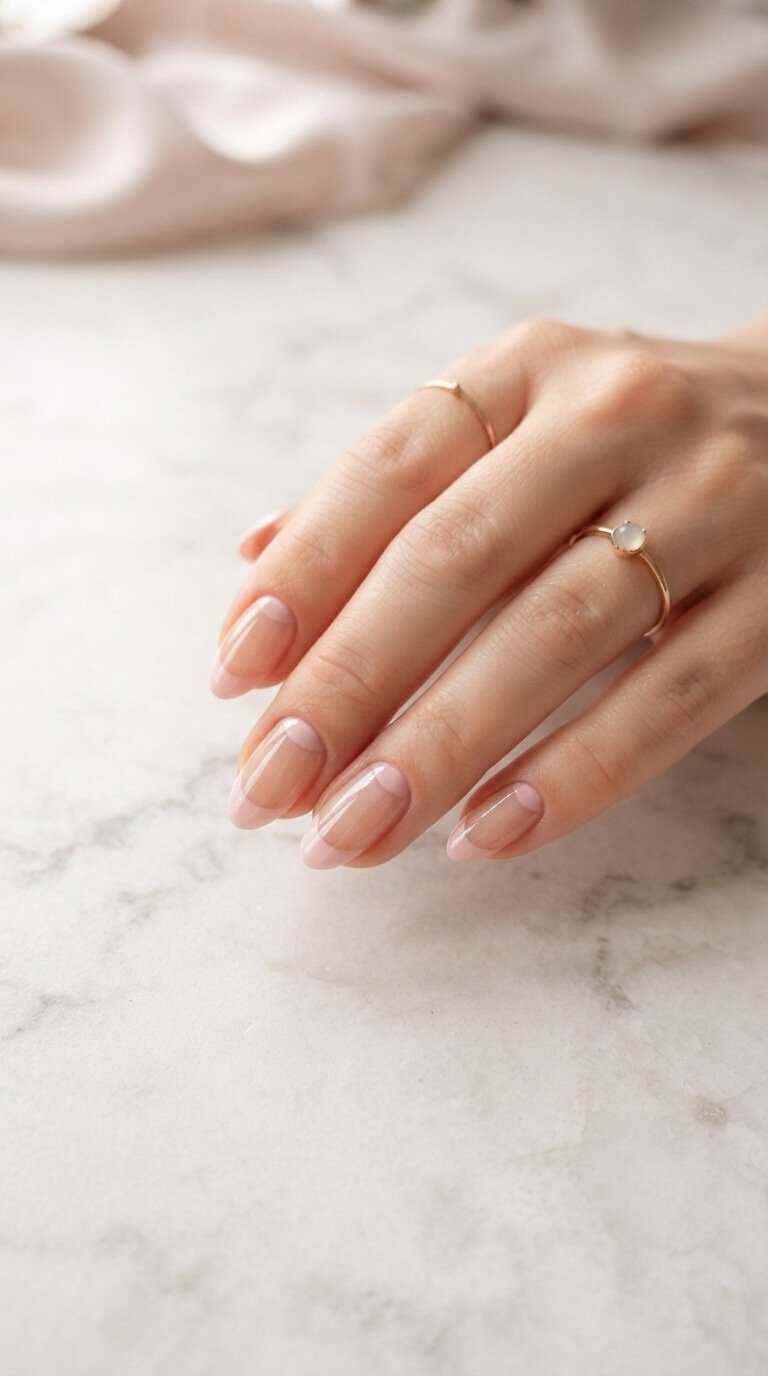 Reverse French Tip Nails in Soft Pink Reverse French Tip Nails in Soft Pink