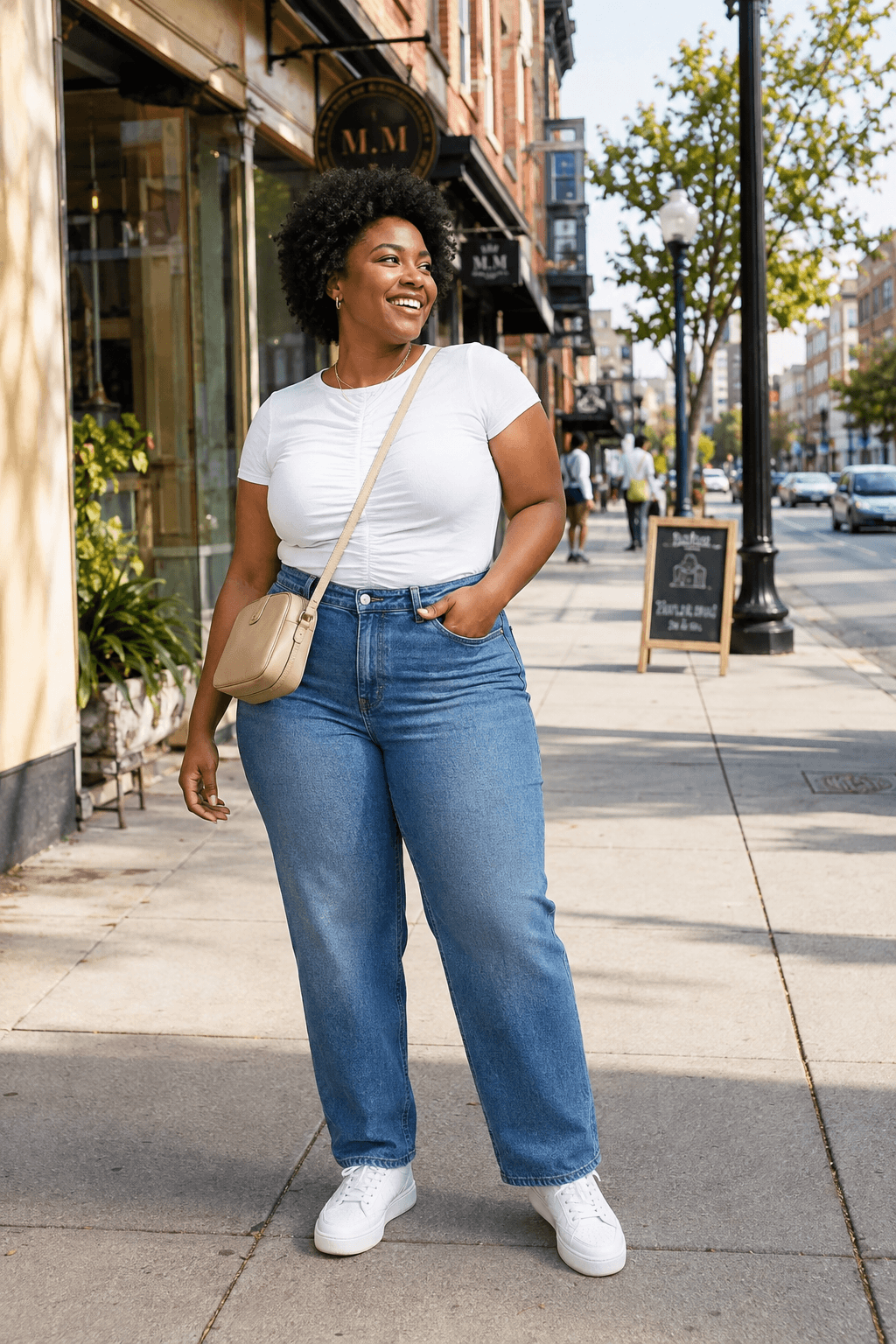  Ruched Tee with Straight Jeans