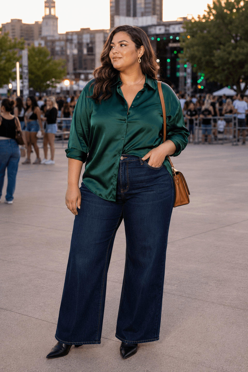 Satin Blouse with Wide-Leg Jeans