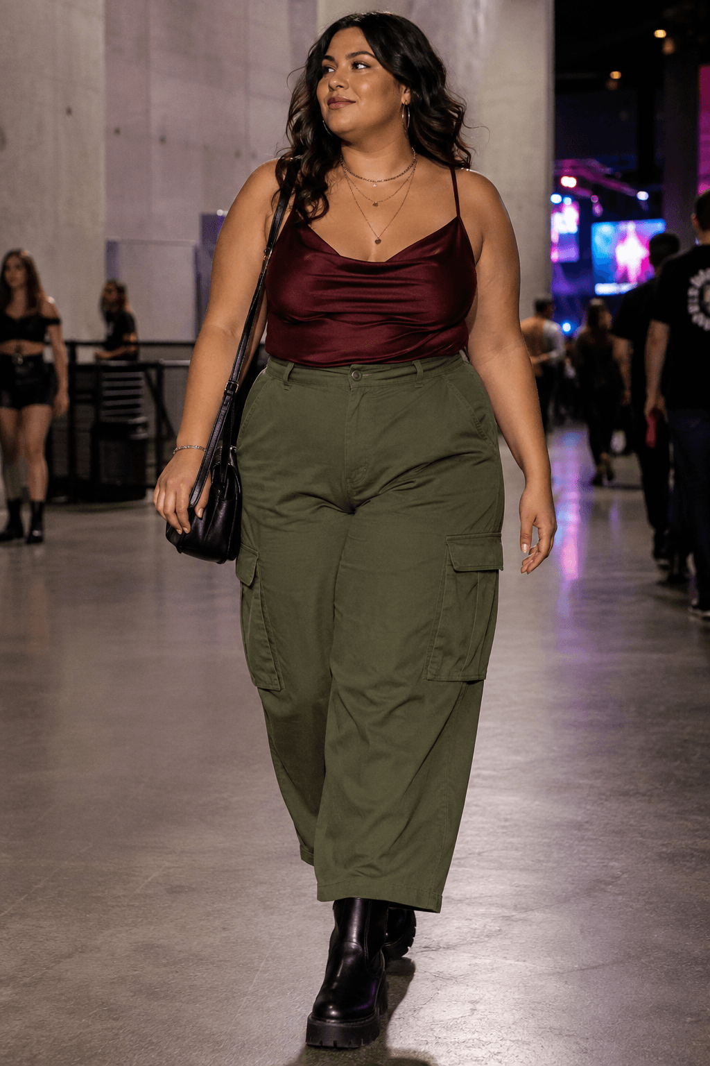  Satin Cami with Wide-Leg Cargo Pants