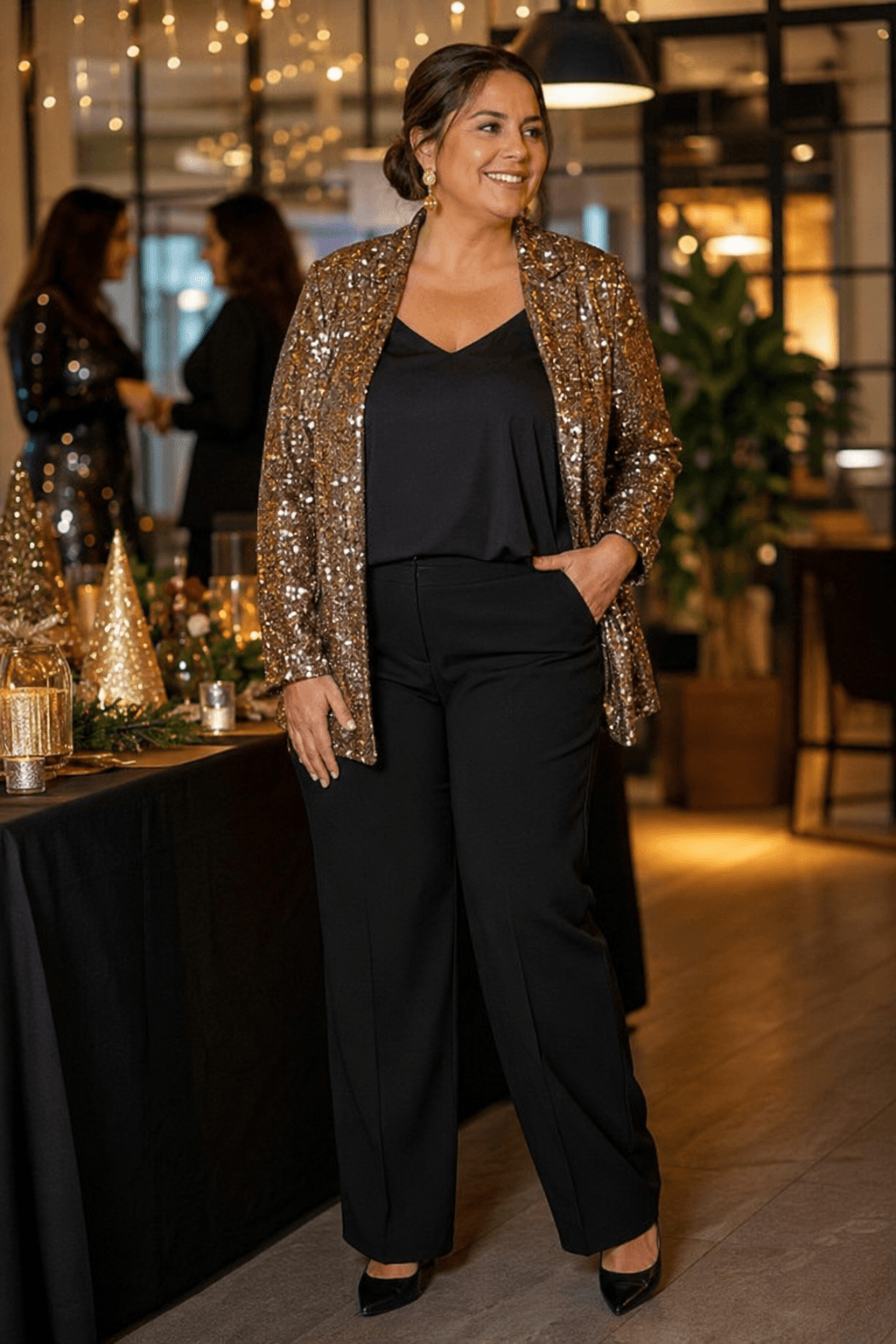 Sequin Blazer & Black Cami