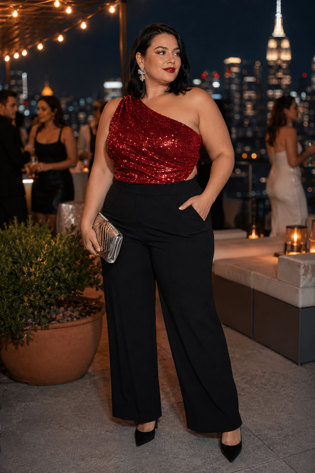 Sequin Shoulder Top & Trousers