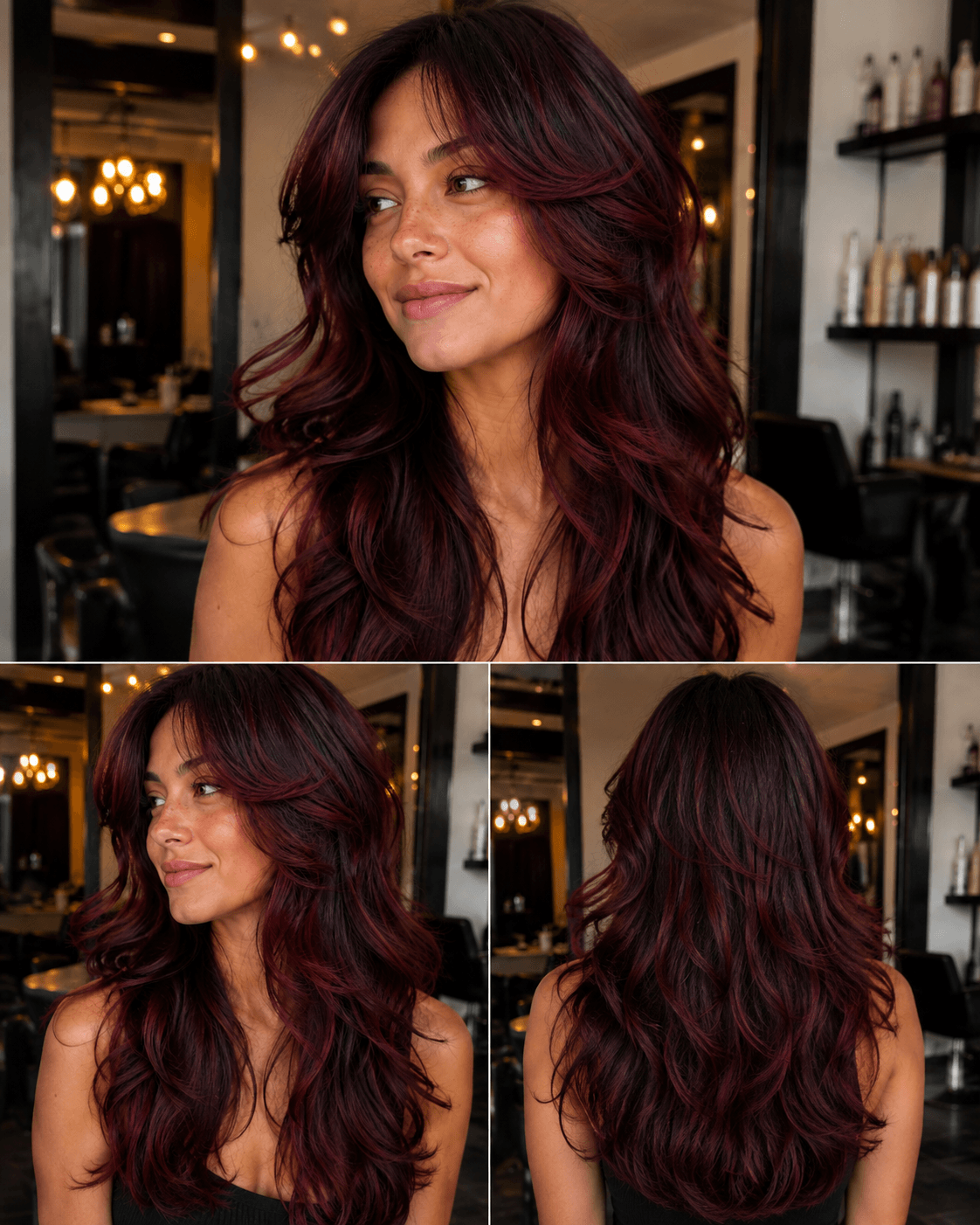  Shaggy Butterfly Cut with Burgundy Highlights