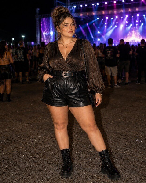 Sheer Wrap Top with Leather Shorts