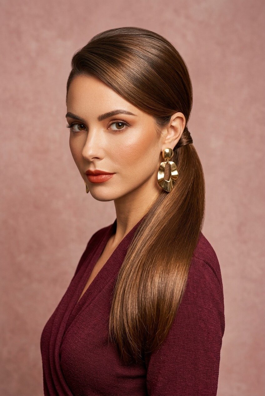  Sleek Ponytail with a Deep Side Part