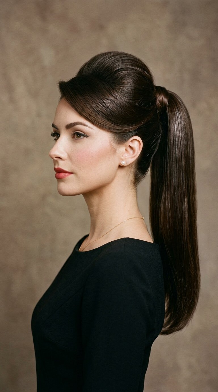 Sleek Ponytail with a Teased Crown