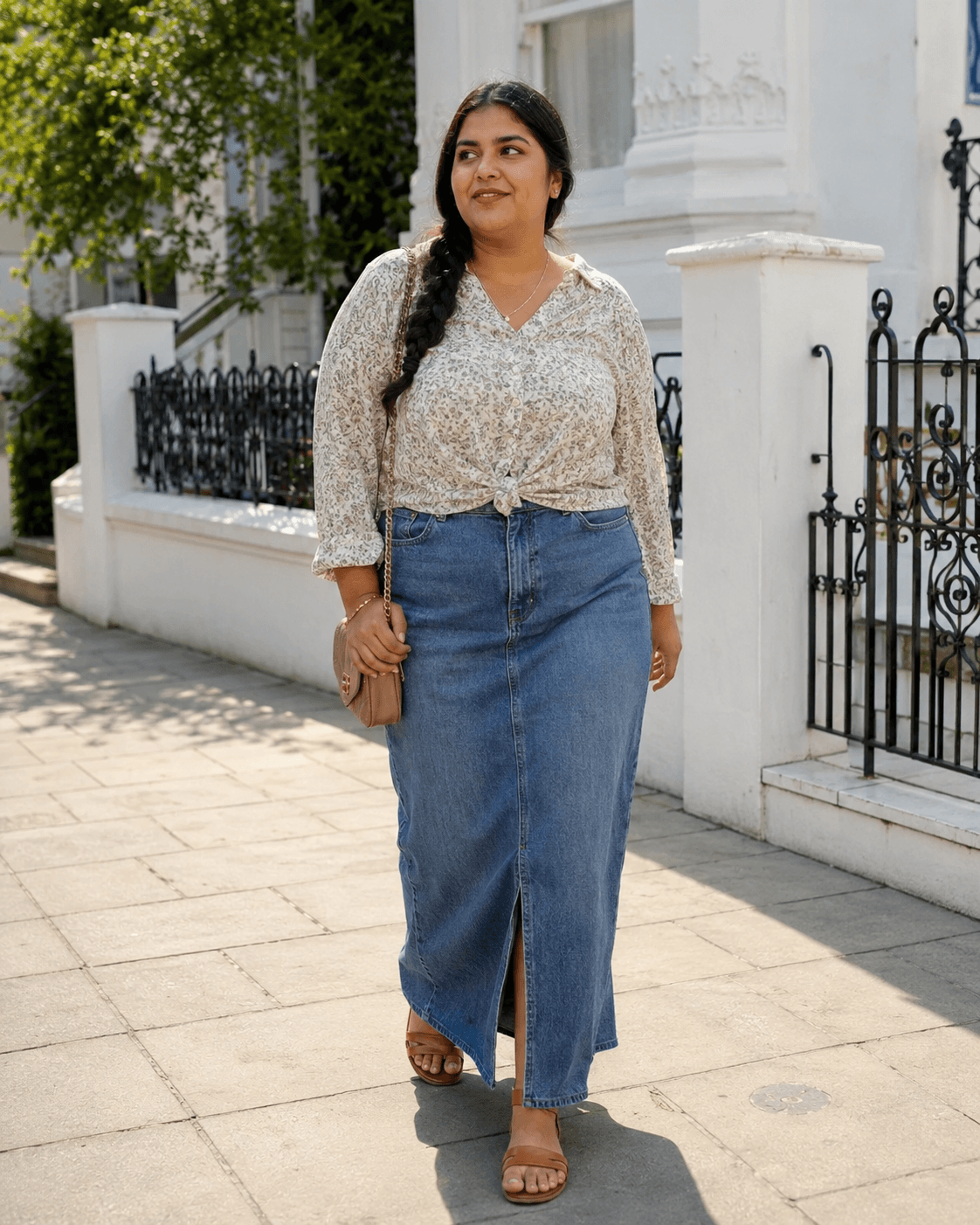 Soft Blouse with Denim Maxi Skirt