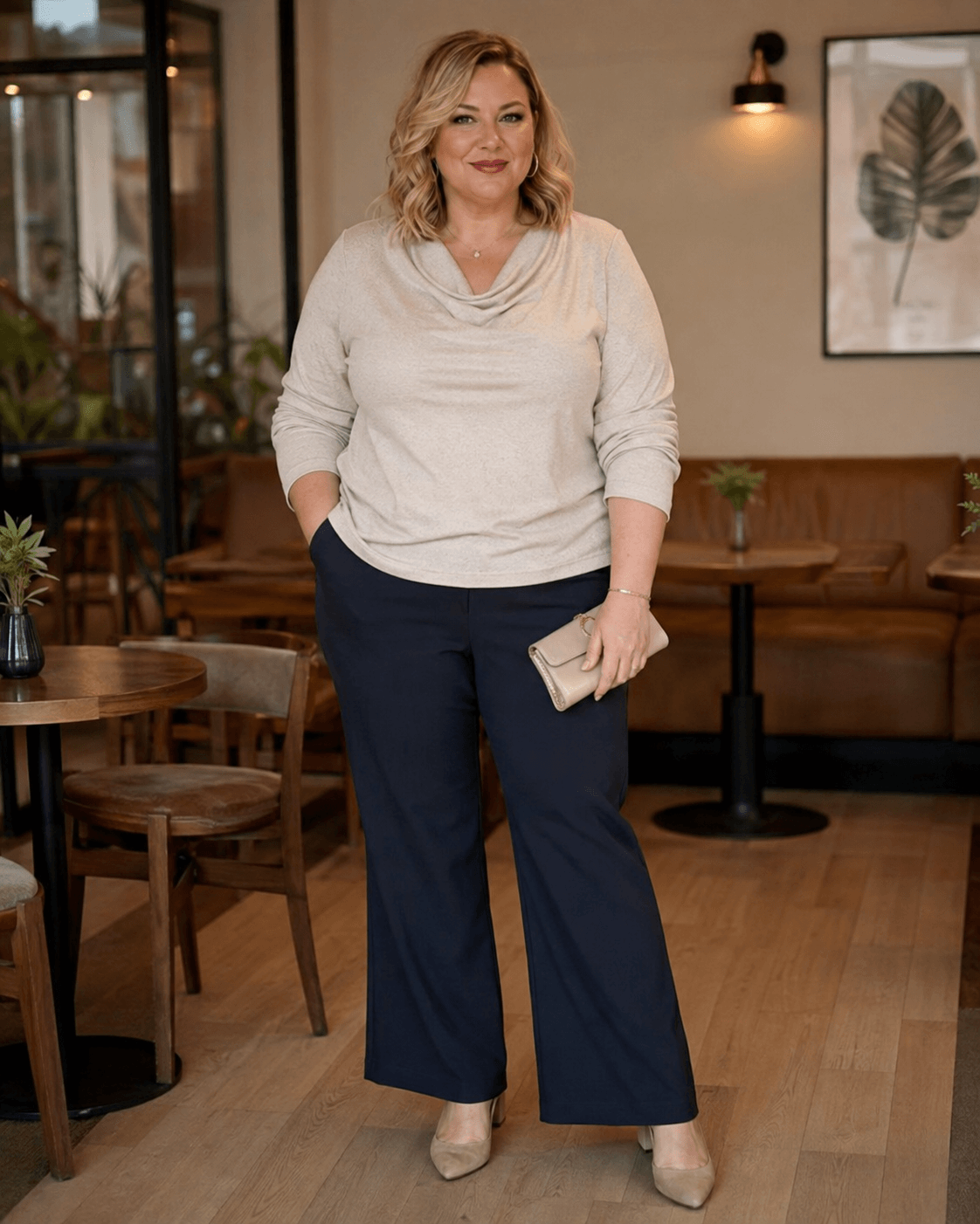 Soft Cowl Top with Bootcut Trousers