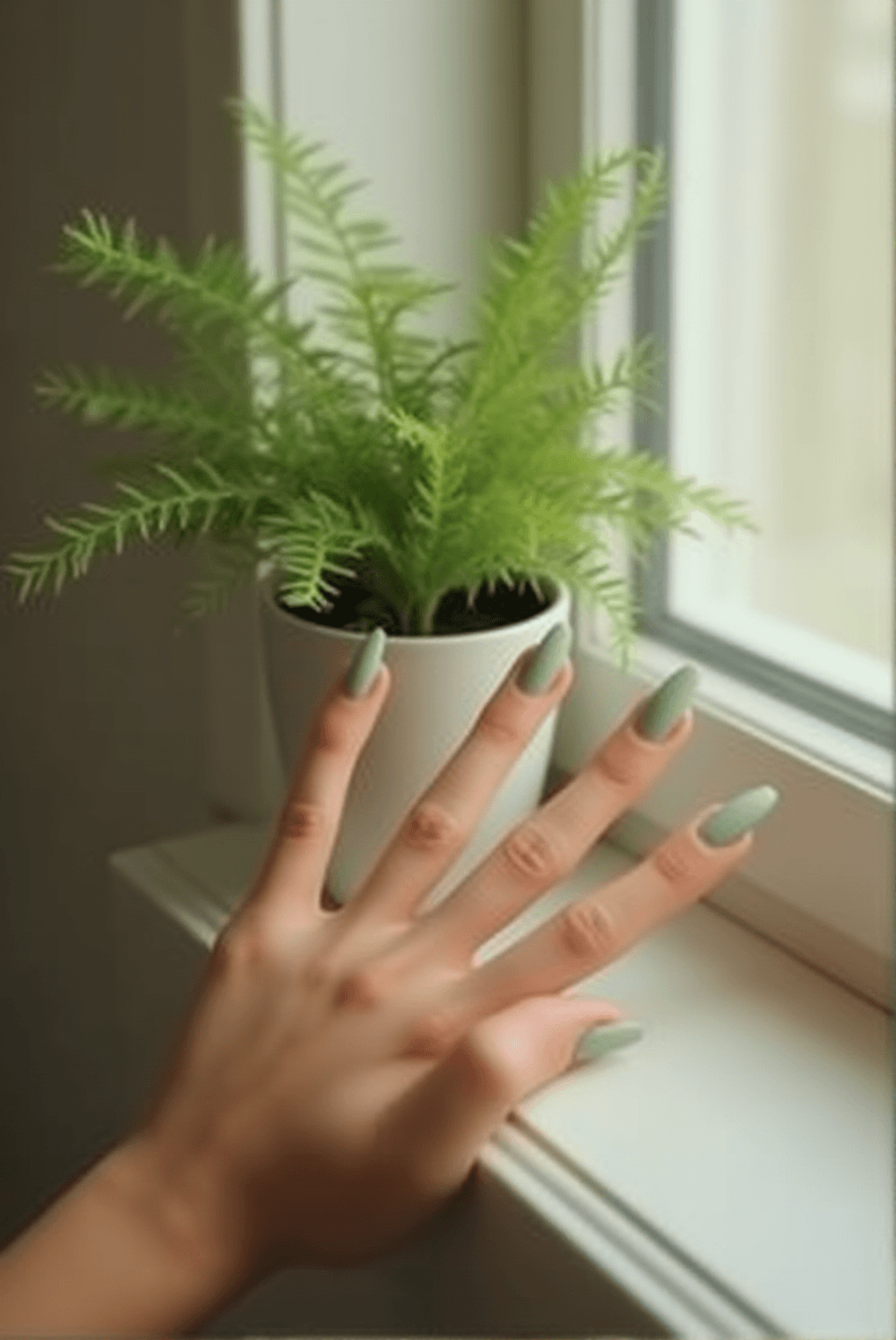 Squoval Shape Nails in Soft Sage Green Matte