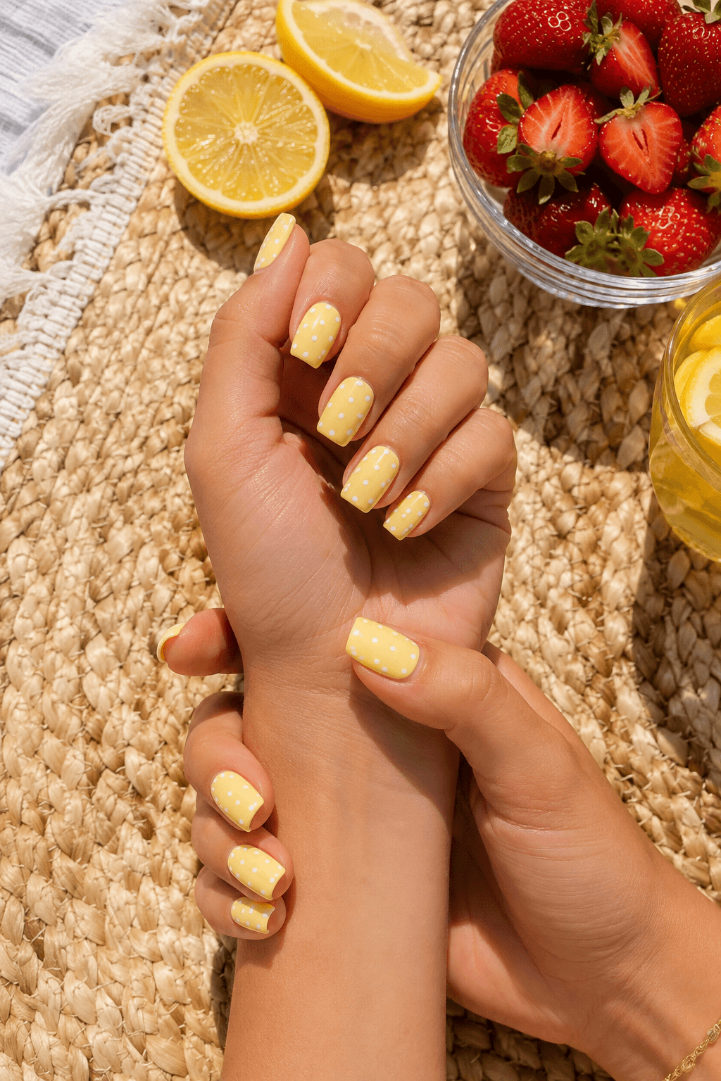 Squoval Shape Nails with Tiny Polka Dots