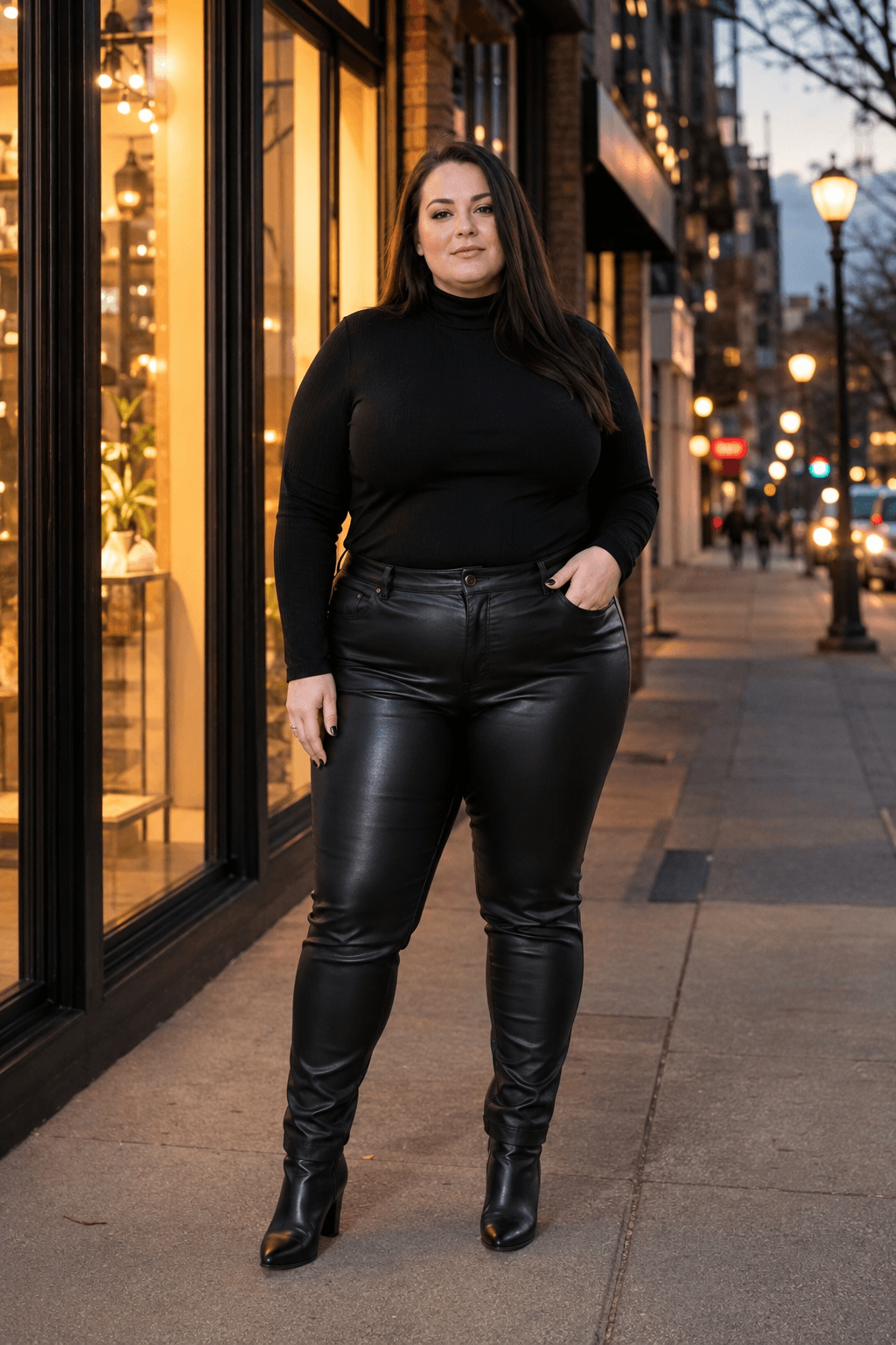 Turtleneck with Faux Leather Pants