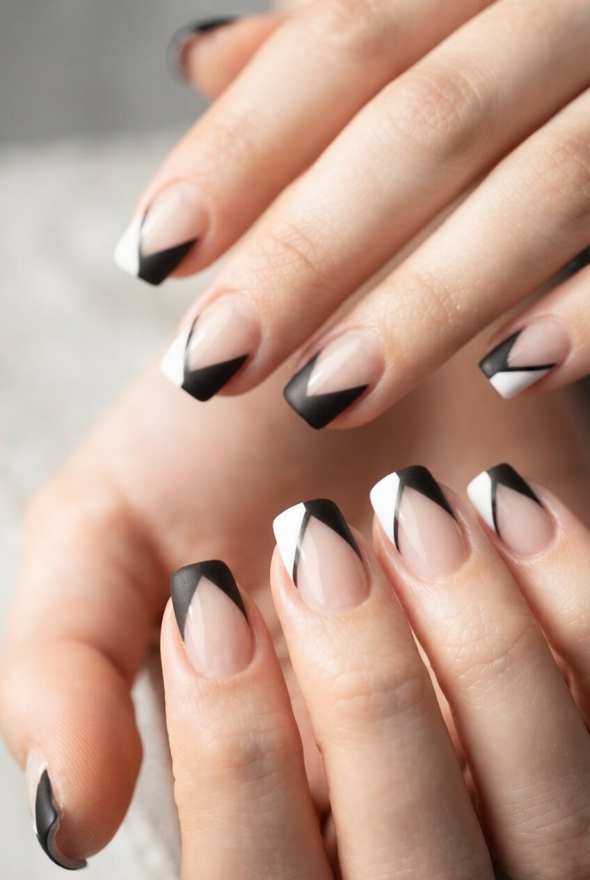 Two Tone Geometric French Tip Nails Two Tone Geometric French Tip Nails
