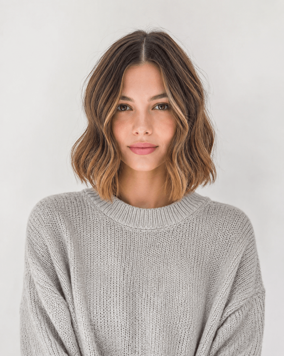 Wavy Bob Styled with a Center Part