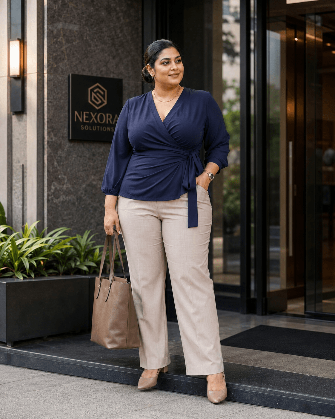 Wrap Top with Straight-Leg Pants