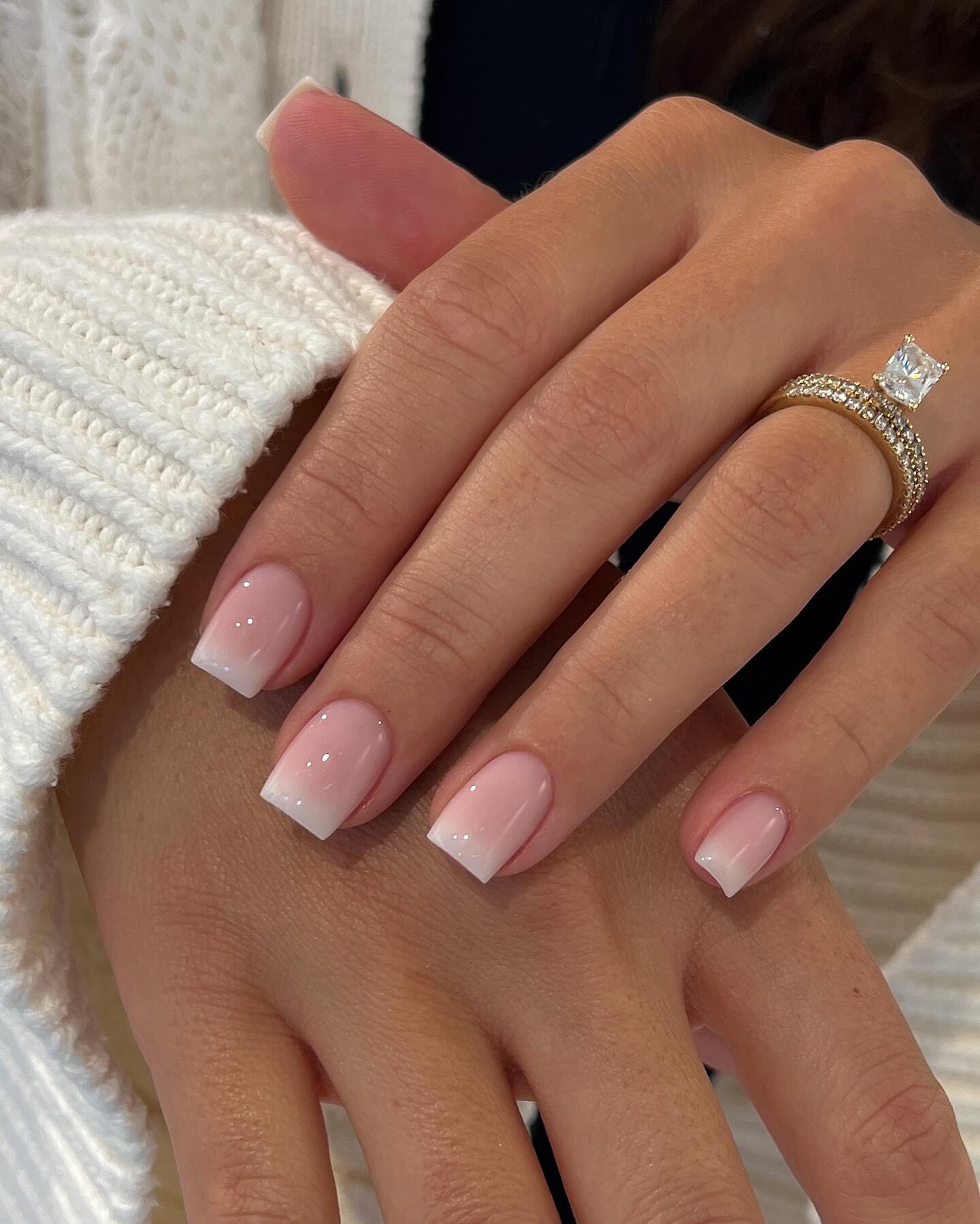 Square Shape Nails with a Soft Milky Ombre Finish