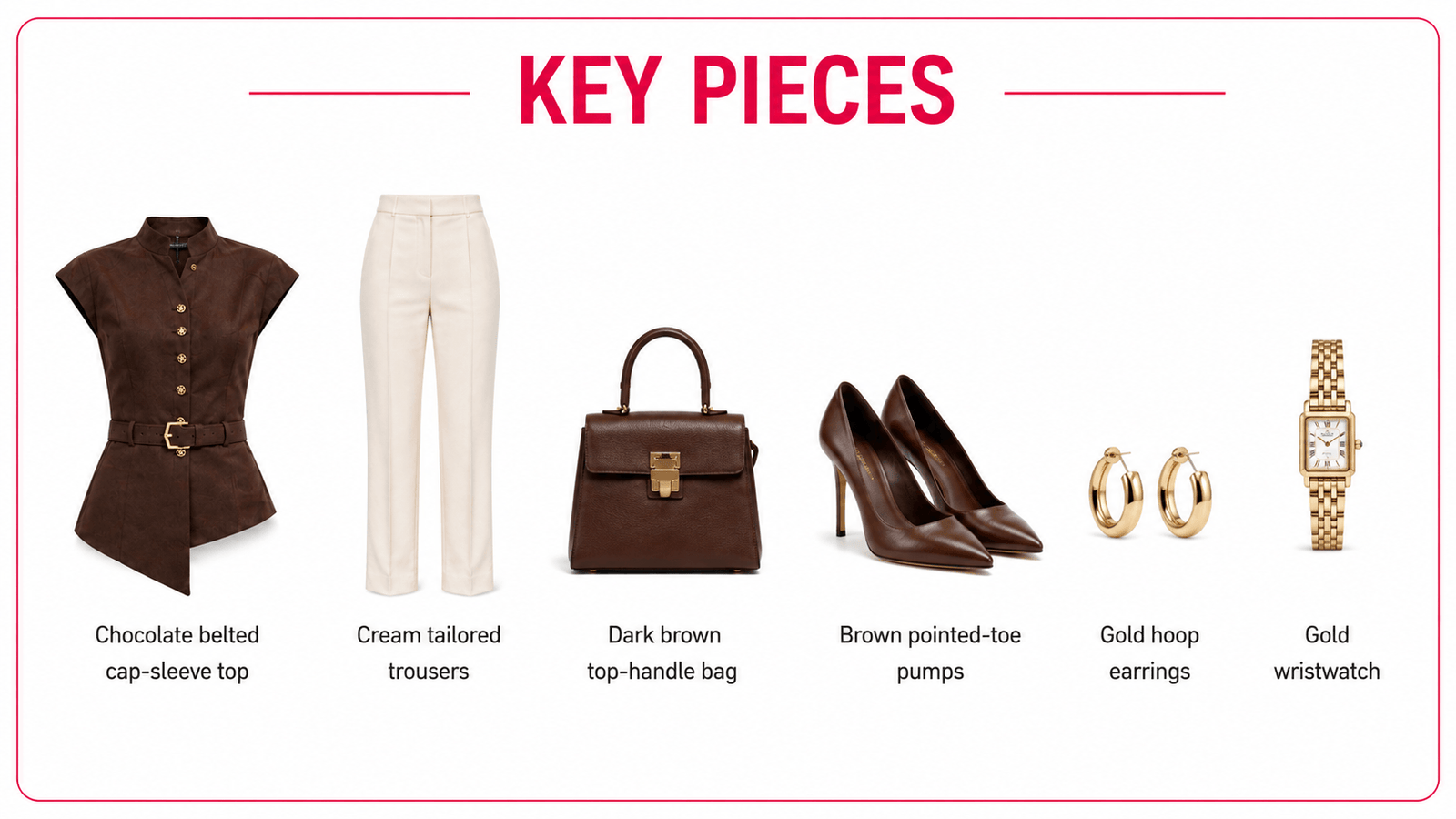 Chocolate Brown Blouse with White Trousers